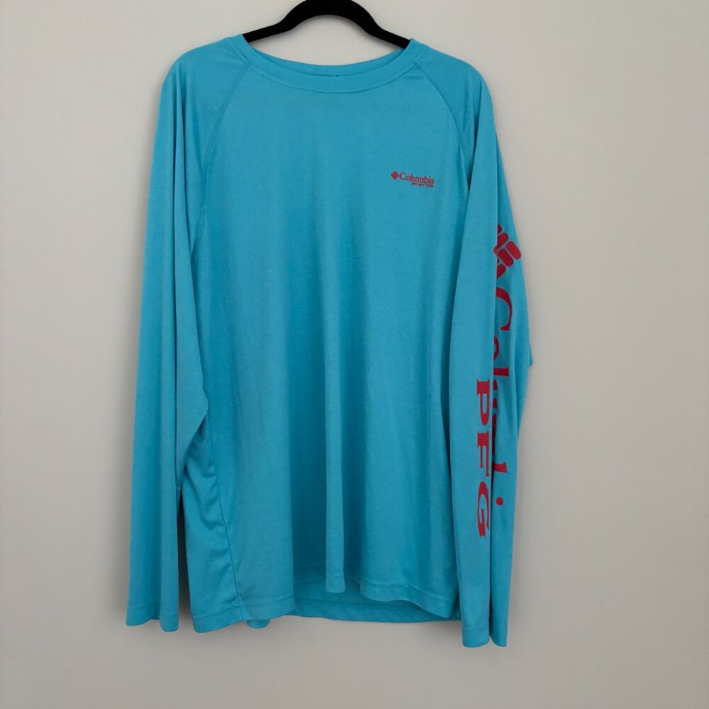 Columbia PFG Terminal Tackle Long Sleeve Shirt Ocean Teal Blue Preppy Sporty XL